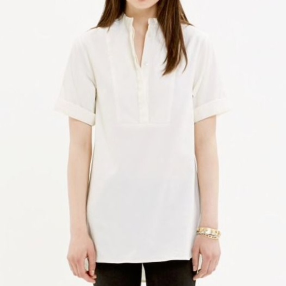 Madewell Cream Short Sleeve Tuxedo Blouse - Picture 1 of 3